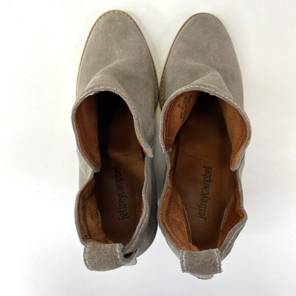 Jeffrey Campbell Ankle Booties Women Size 8 Suede Taupe Gray Boots Heel Pull On - Picture 7 of 9